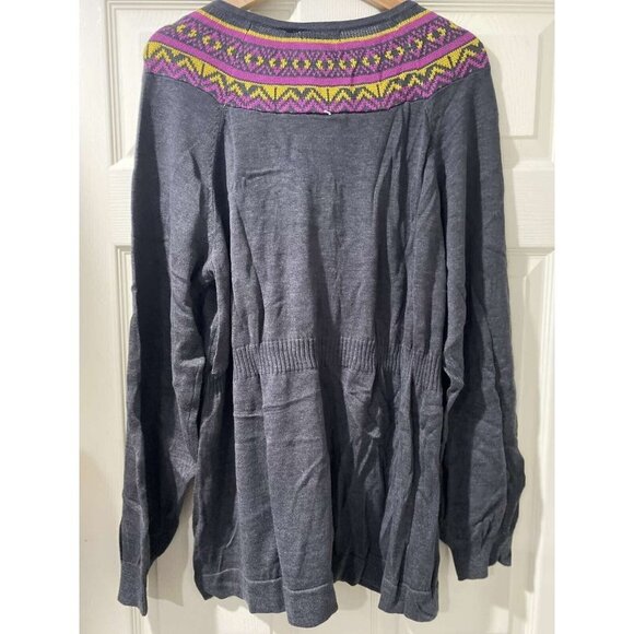 Daisy Fuentes Cardigan Sweater Cotton Blend Gray Button Down Peplum Fair Isle,2X - Picture 10 of 11